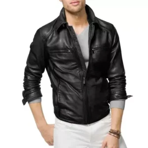 front zipper leather Jacket